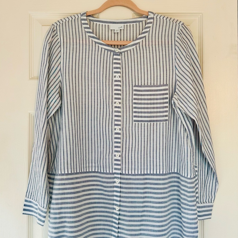 J. Jill Blue and White Striped Cotton Blouse